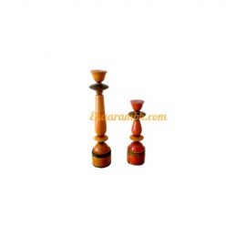 Lacquered Wooden Candle Stand (Set of 2)