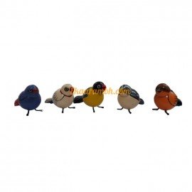 Lacquered Wooden Natural Birds (Set of Five)