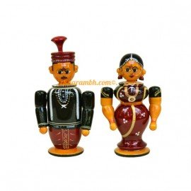 Bride and Groom Couple Etikoppaka Wooden Toy (Small)