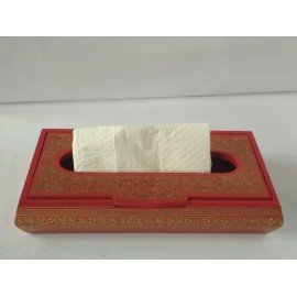 Handcrafted Kashmir Papier Mache Red Tissue Box