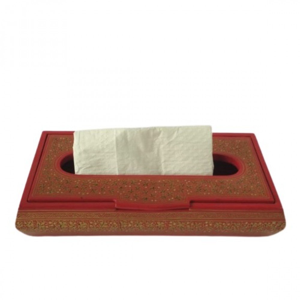 Handcrafted Kashmir Papier Mache Red Tissue Box