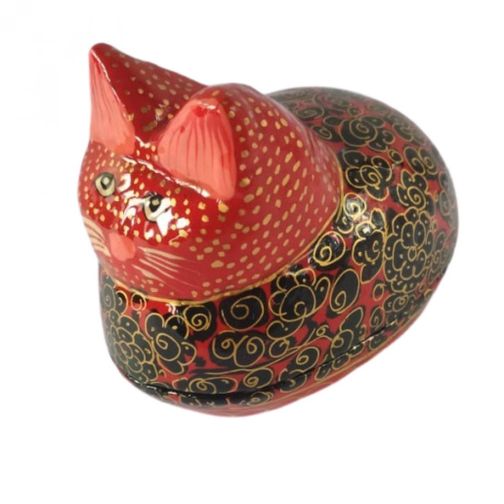 Kashmir Paper Mache Red Cat Multipurpose Box