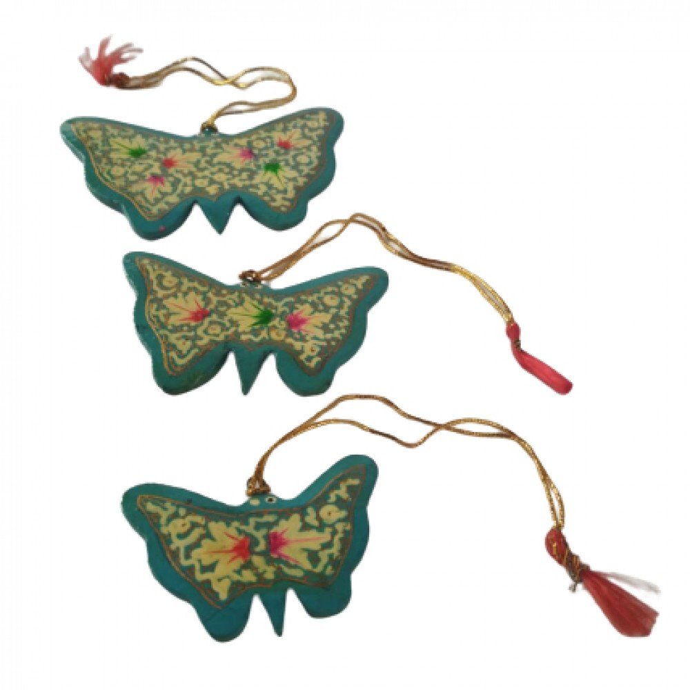 Kashmir Papier Mache Butterfly Hanging Decor Set of 3