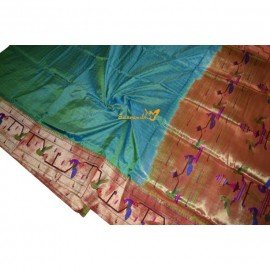 Brocade Peacock Parrot Handloom Pure Silk Paithani Saree with Check Body